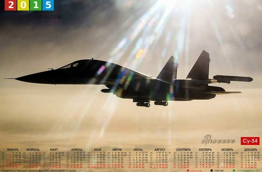 Hình ảnh máy bay tiêm kích – bom Sukhoi Su-34 của Không quân Nga làm nền cho tờ lịch năm 2015.